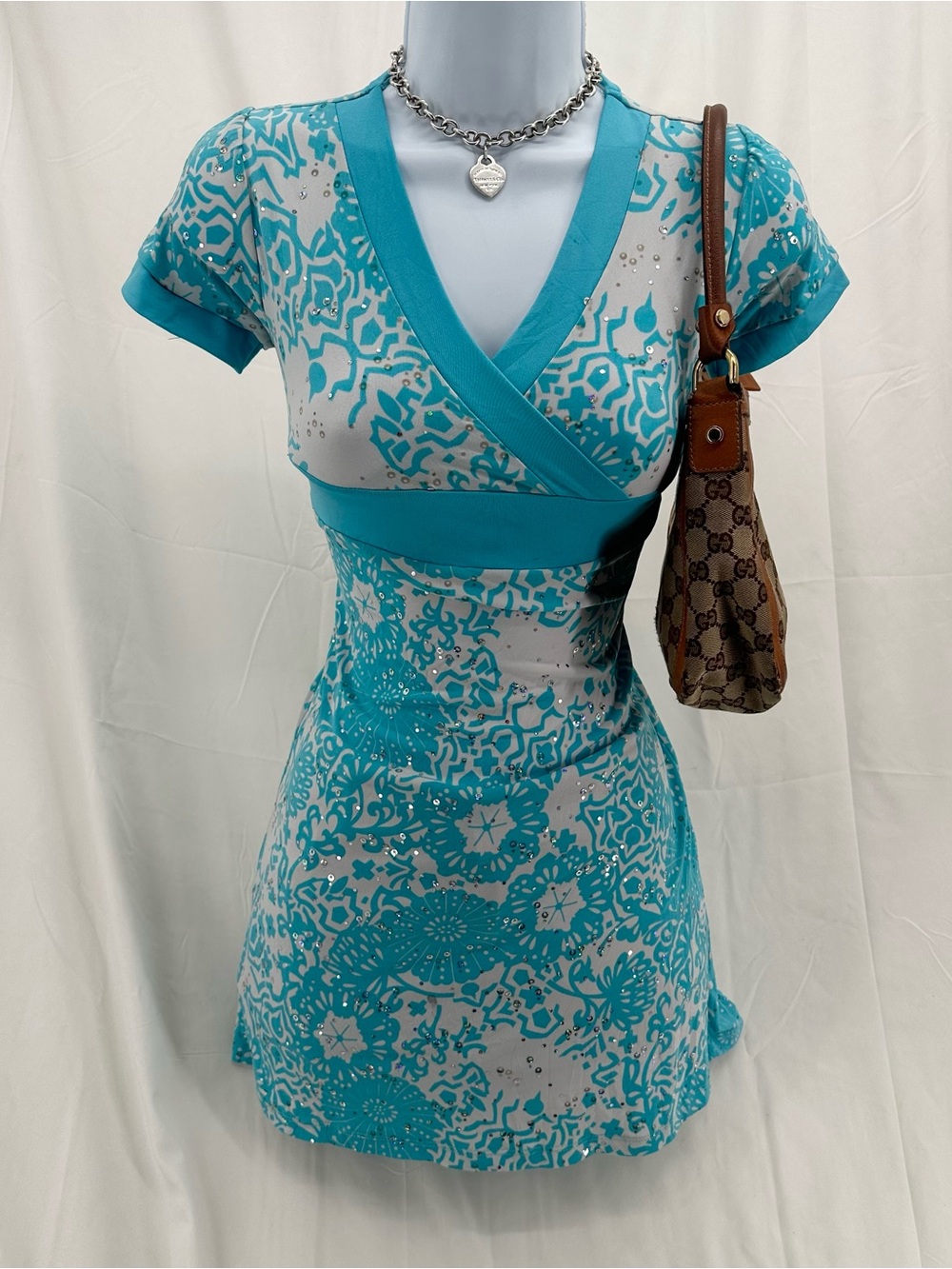 Teal Babydoll Y2K Sequin La Senza Girl Floral Mini Dress